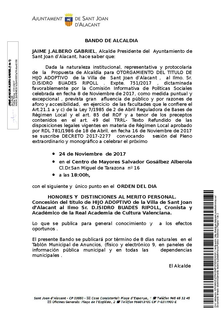 BANDO PLENO  EXTRAORDINARIO 24 NOVIEMBRE 2017